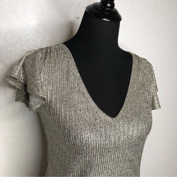WHBM silver metallic flutter sleeve v neck top size Extra Extra Small XXS - Picture 2 of 14